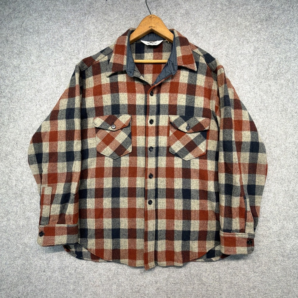 Vintage Woolrich Wool Shirt CPO Mens XL Plaid 60s 70s